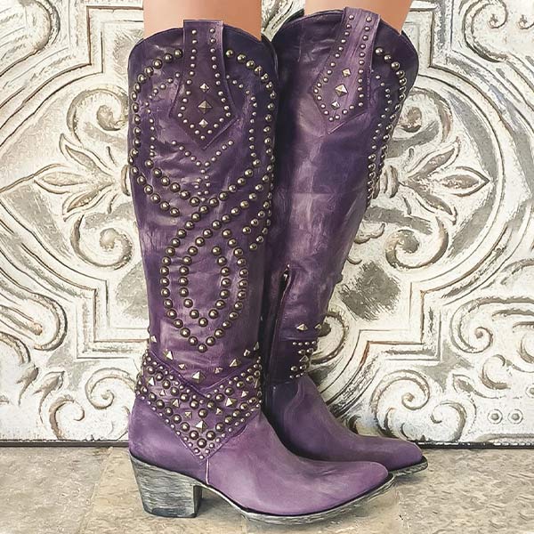 Western Edge Studded Knee-High Boots