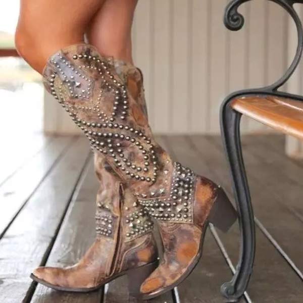 Western Edge Studded Knee-High Boots