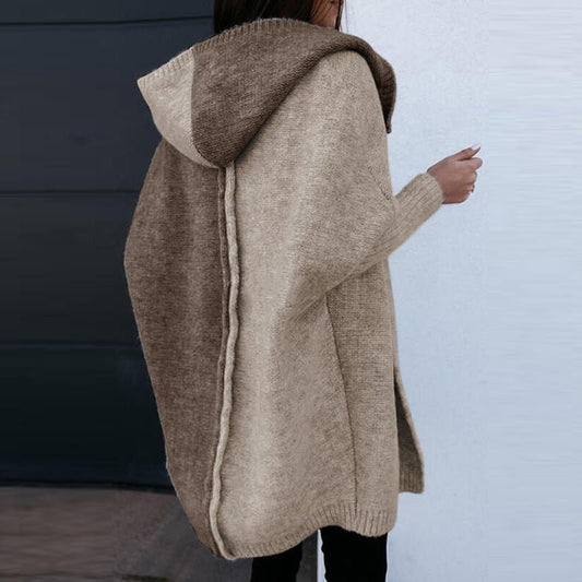 Wool Blend Knee Length Hooded Cardigan