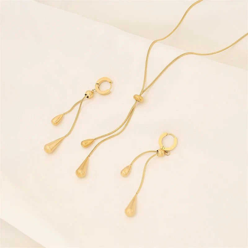 Droplet Lariat Adjustable Necklace & Earring