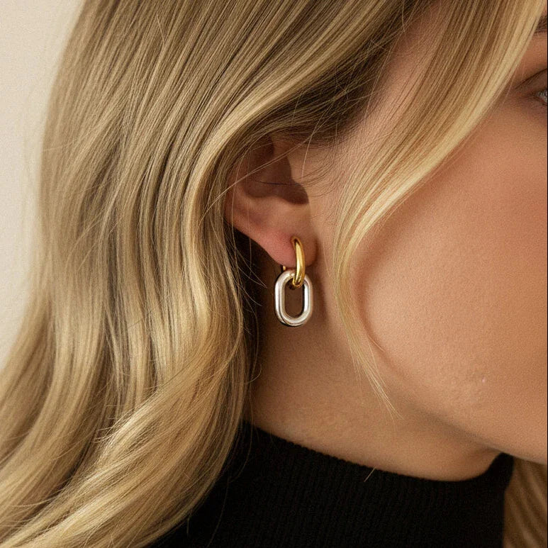 Arlo Two Tone Double Hoops Earring