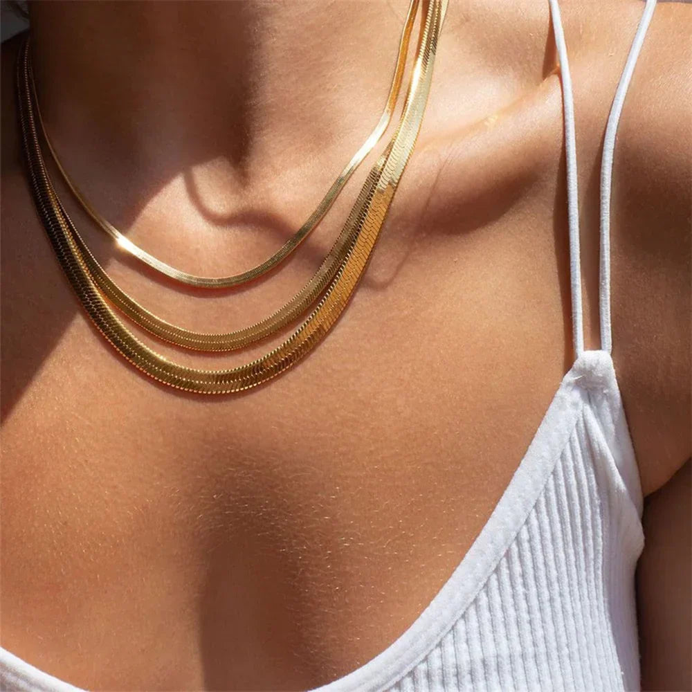 Gold Herringbone Chain Necklace