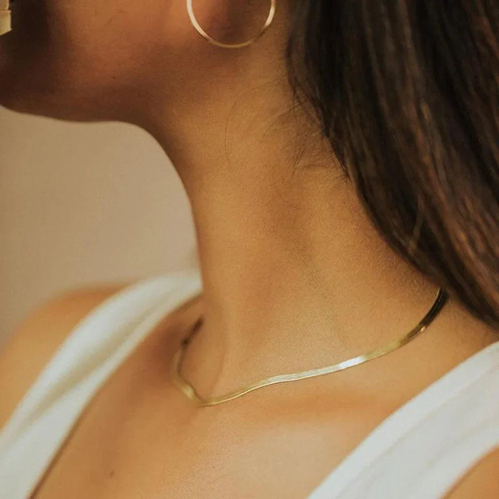 Gold Herringbone Chain Necklace