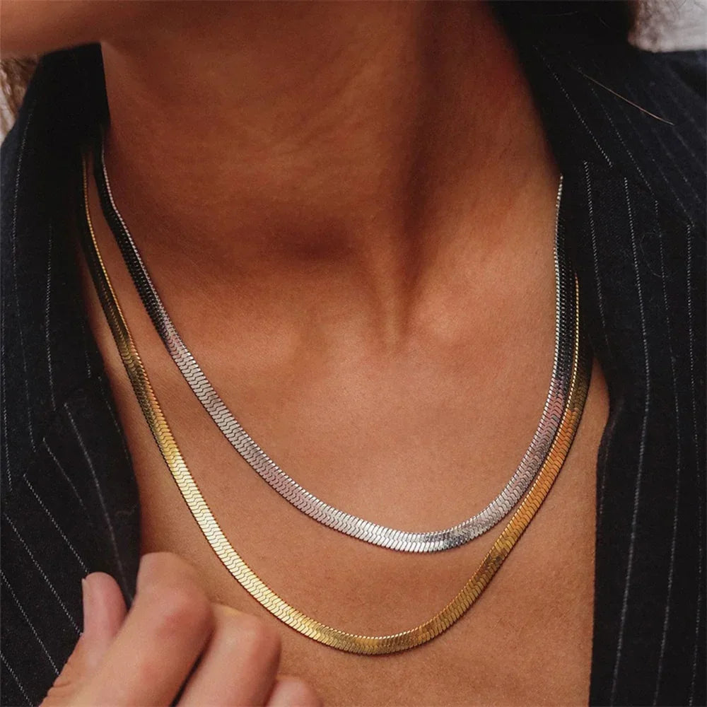 Gold Herringbone Chain Necklace