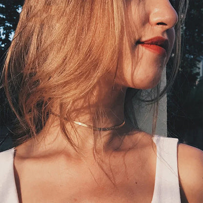 Gold Herringbone Chain Necklace